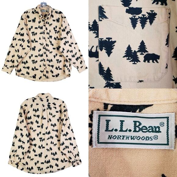 LL Bean Northwoods Shirt Women’s Cream Nature LS Button Down Size Large L LS - Picture 1 of 10
